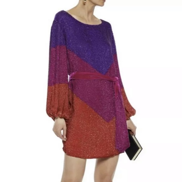 Retrofete Grace Velvet-trimmed Sequined Multicolor Cocktail Dress SZ S NWT $795 - Picture 3 of 6